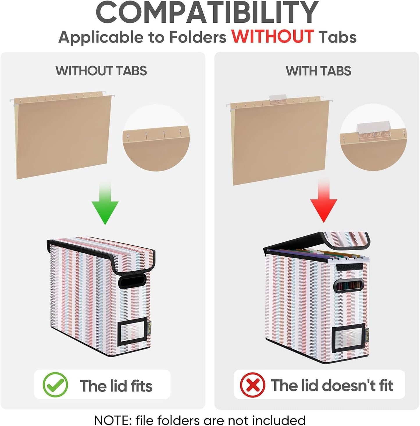 BALEINE File Organizer Box with Lid, Collapsible File Folder Organizer with Plastic Slide, Hanging File Folder Box for Office Document Storage (1 Pack, Color Stripe, S)