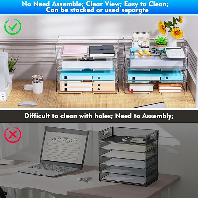 Paper Organizer Letter Tray, 4 Pack Acrylic Stackable Desk File Organizer - Image 3