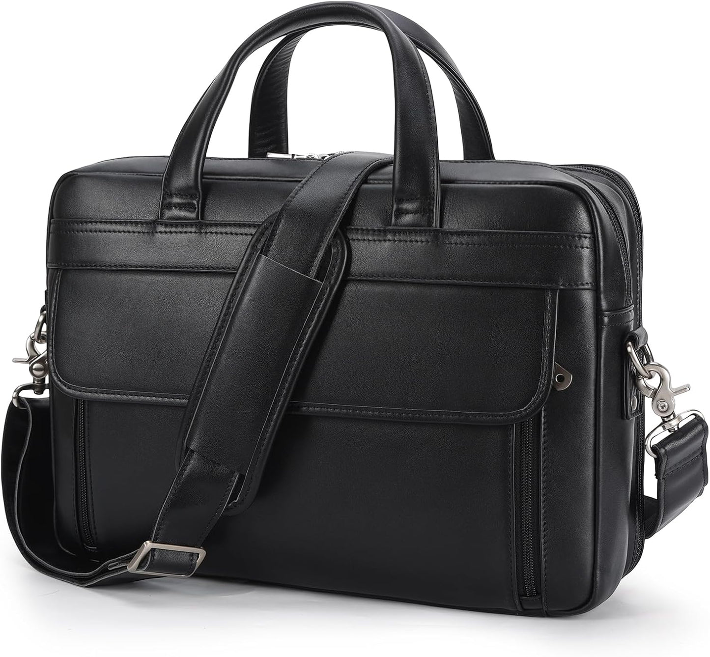 Masa Kawa Leather Briefcase for Men 15.6" - 17" Laptop Computer Case Business Travel Work Messenger Cross Body Shoulder Bag