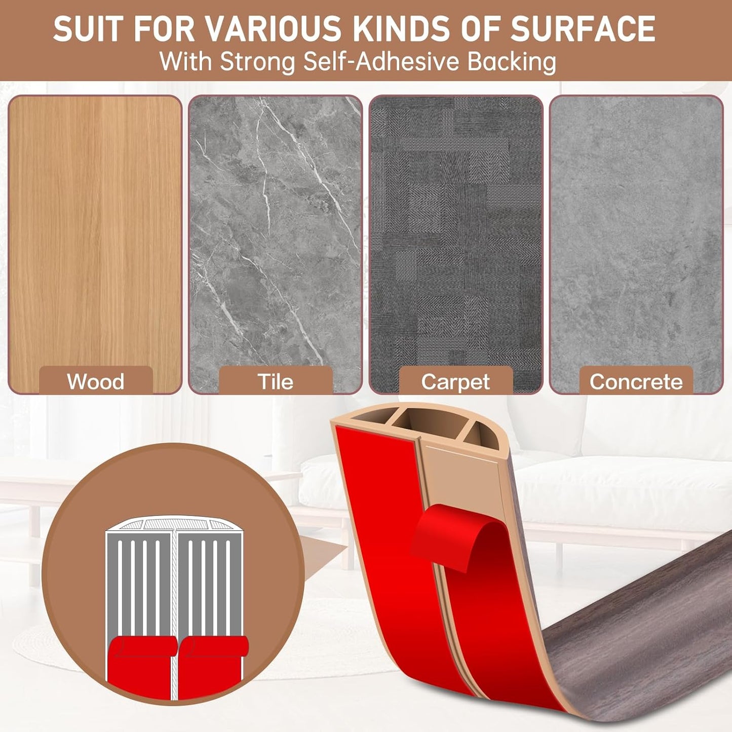 Floor Cord Cover Self Adhesive Cord Hider Floor Extension Cord Covers for Floor Power Cord Protector Cable Management Prevent Cable Trips Cable Cavity 0.51" W x 0.31" H (Brown Walnut Wood, 20Ft)