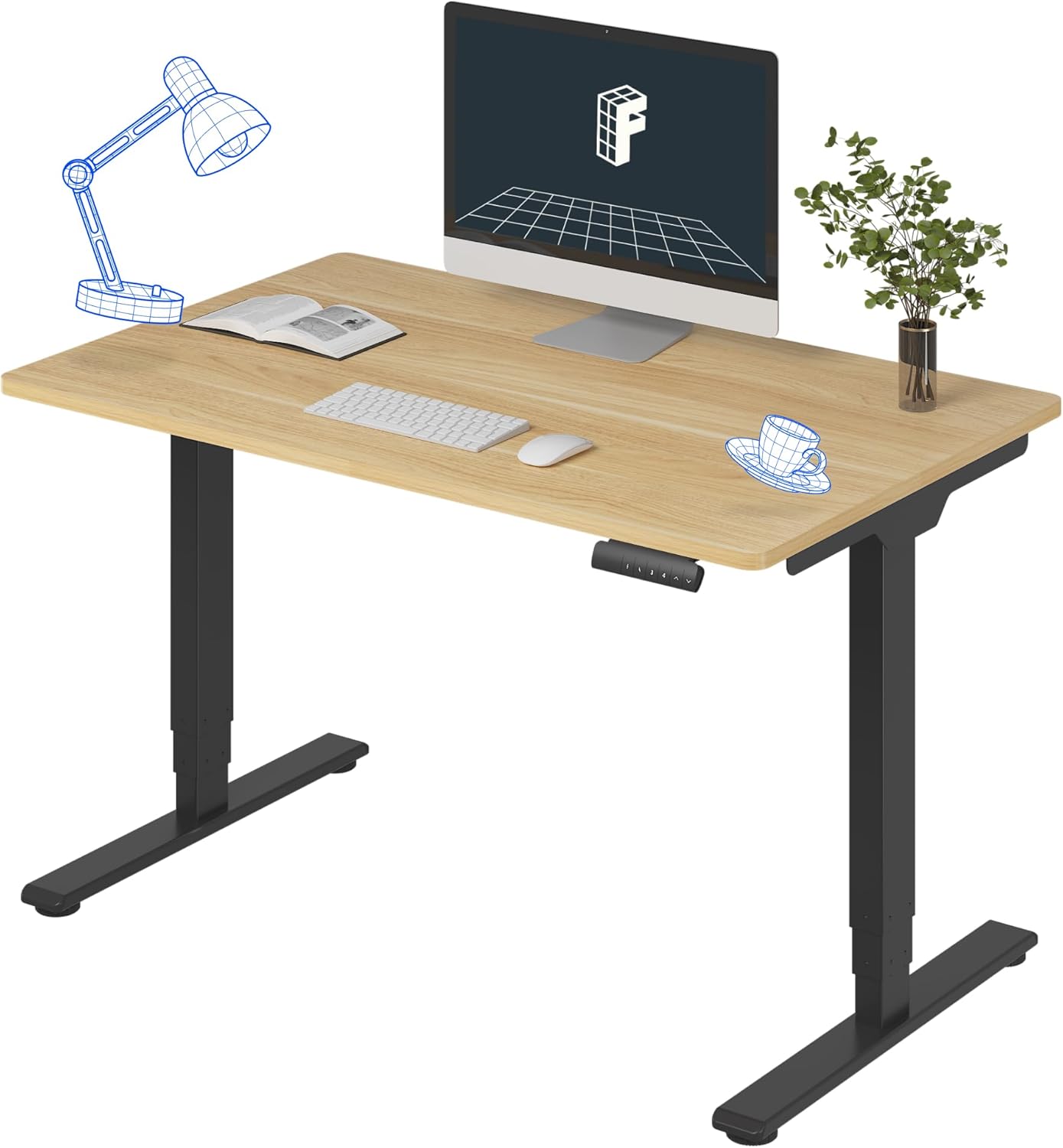 FLEXISPOT E6 Essential 3 Stages Dual Motor Electric Standing Desk 48x30 Inch Whole-Piece Board Height Adjustable Electric Sit Stand Desk(Black Frame + Maple Desktop, 2 Packages)