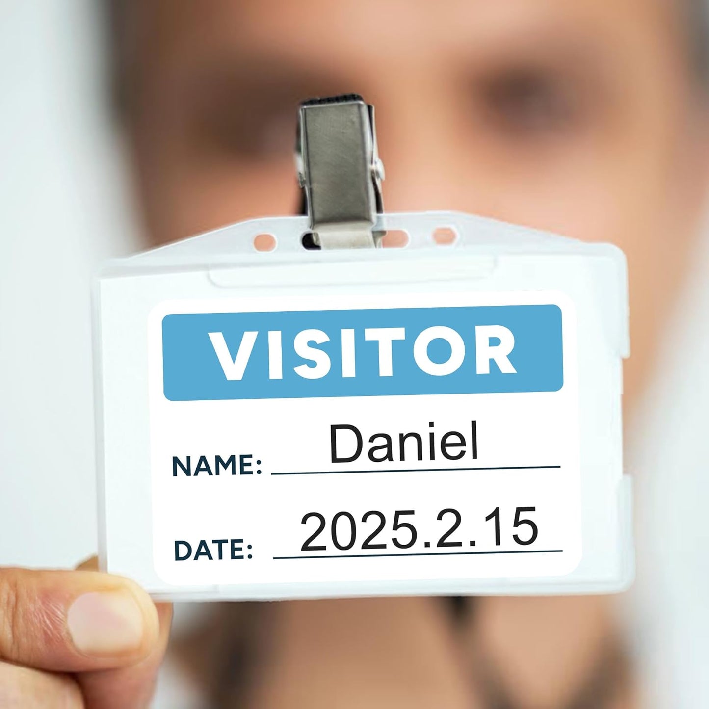 Visitor Pass Stickers – 300 Writable Name Tag Labels, 2 x 3 Inch, Self-Adhesive Identification Badges for Office, School, Events (300Pcs-Light Blue)