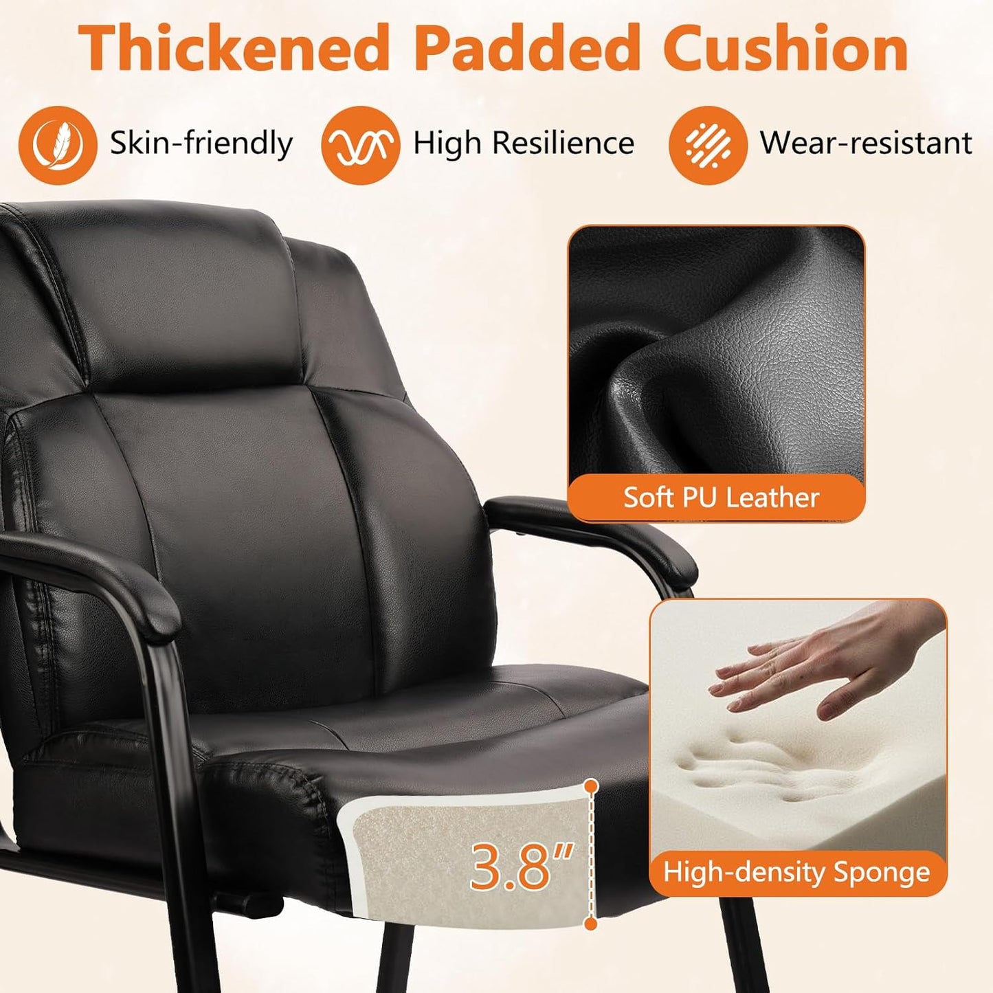 CLATINA Big & Tall 500 lb. Guest Chair, Leather Reception Chairs with Padded Arm Rest for Waiting Room Office Home and Meeting Conference-Black, 8 Pack