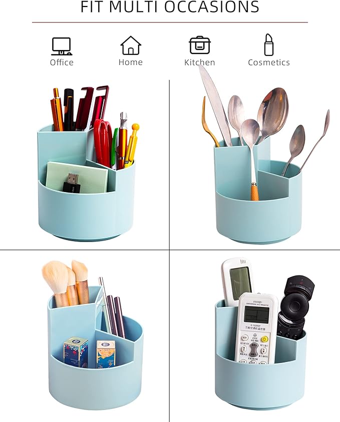 Desk Pencil Pen Holder, 3-Slot 360 Spinning Desk Organizer, Cute Pencil Cup Pot - Image 5