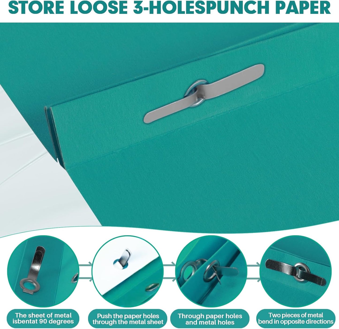 Two Pocket Folders, RAZCC 75 Pack Two Pocket Folders with Prongs, 3 Prong Folders Fit Letter Size Paper, Pocket File Folders for School Office Home Business, Turquoise