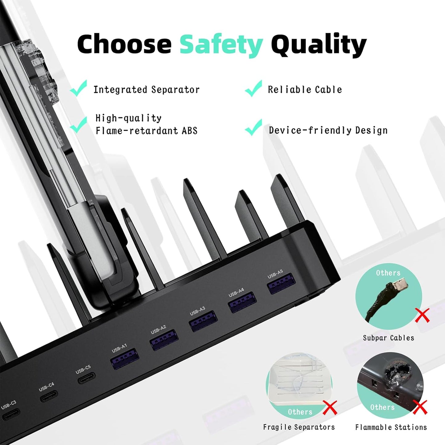 320W Charging Station for Multiple Devices, Zobirez 10-Port USB C Fast Charger Stations for MacBook, iPhone, Android Cell Phone, iPad, Tablet, Family Multi-Device Organizer Charging Dock, Black