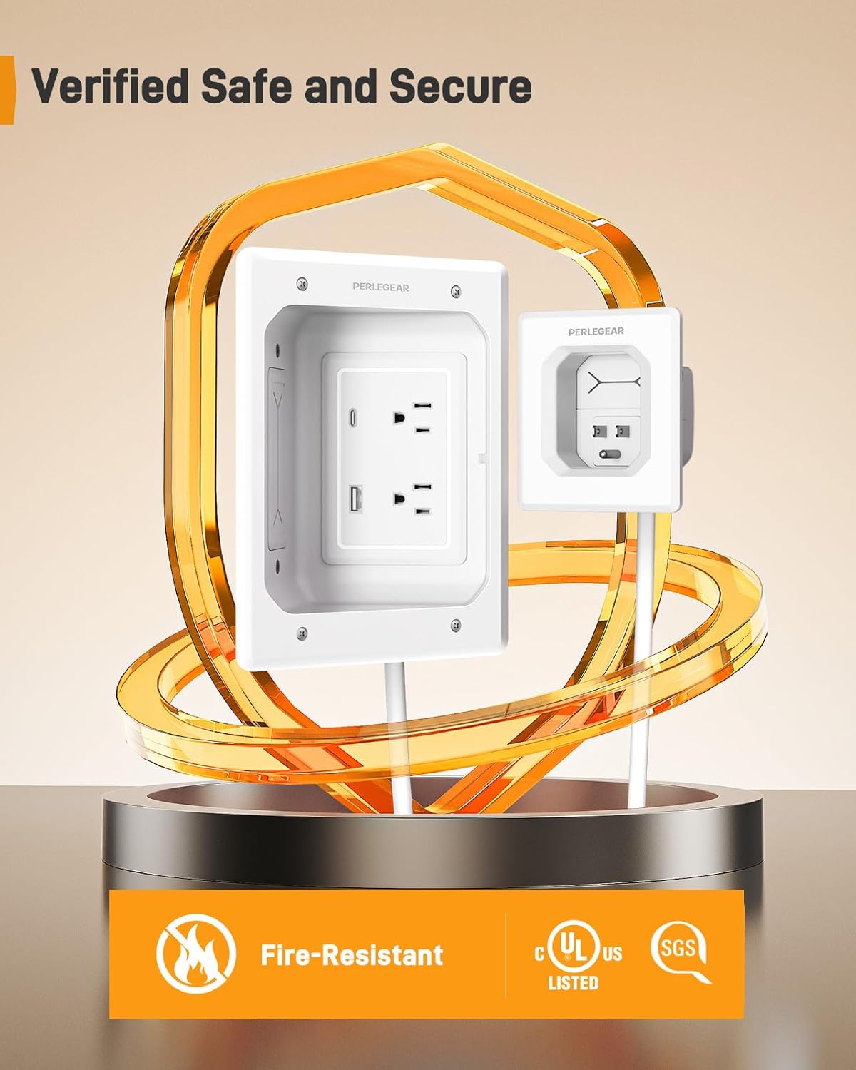 Perlegear Cord Hider for Wall Mount TV with AC Outlets, USB-A and USB-C Ports, in-Wall Cable Management Kit, Includes Drill Templates, Dust Bags, Drywall Saw, Extension Cord