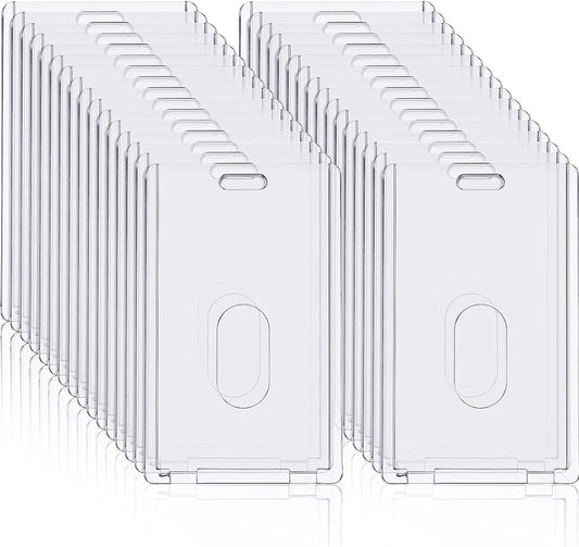 Chinco 30 Pcs Vertical Acrylic Badge Holders Waterproof Clear ID Holder Heavy Duty Card Holder Plastic Protector Cover Transparent Badge Protector Vertical in Office Products