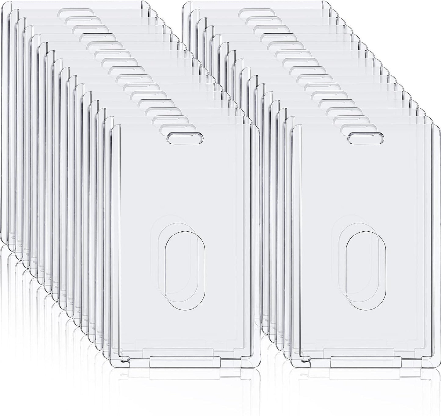 Chinco 90 Pcs Vertical Acrylic Badge Holders Waterproof Clear ID Holder Heavy Duty Card Holder Plastic Protector Cover Transparent Badge Protector Vertical in Office Products