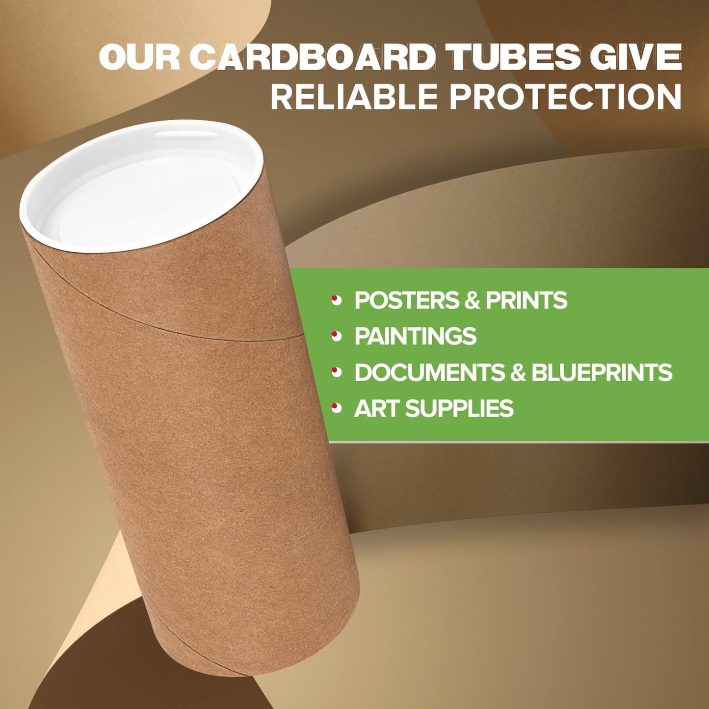 2" x 6" Reinforced Kraft Paper Mailing Tubes, Pack of 2 Tubes with 2 Caps Each – USPS Approved Poster Tube – Made in USA Cardboard Tube for Shipping and Storing Posters, Prints, Artwork, or Documents