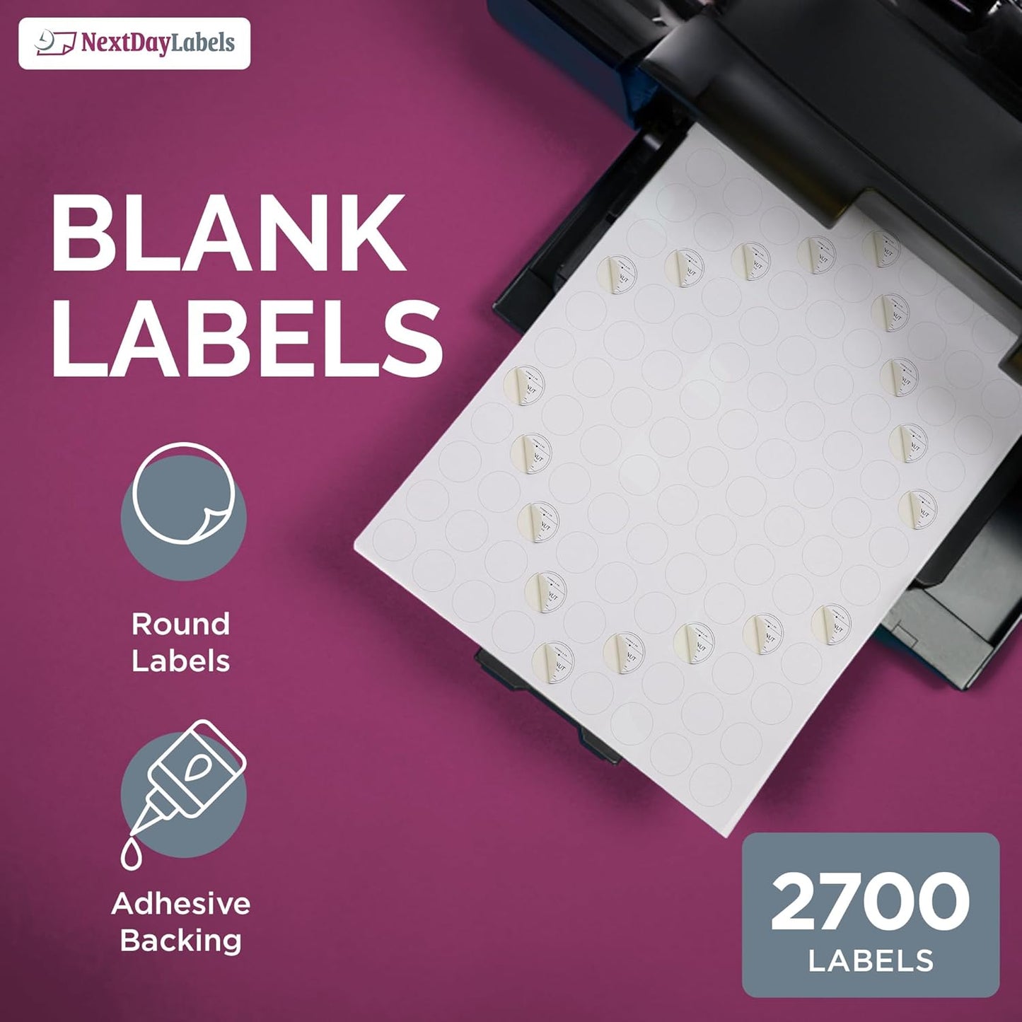 NextDayLabels 3/4 Inch Round Labels - Matte White Blank Circle Stickers, 2700 Printer Labels (108 Per 25 Sheets)