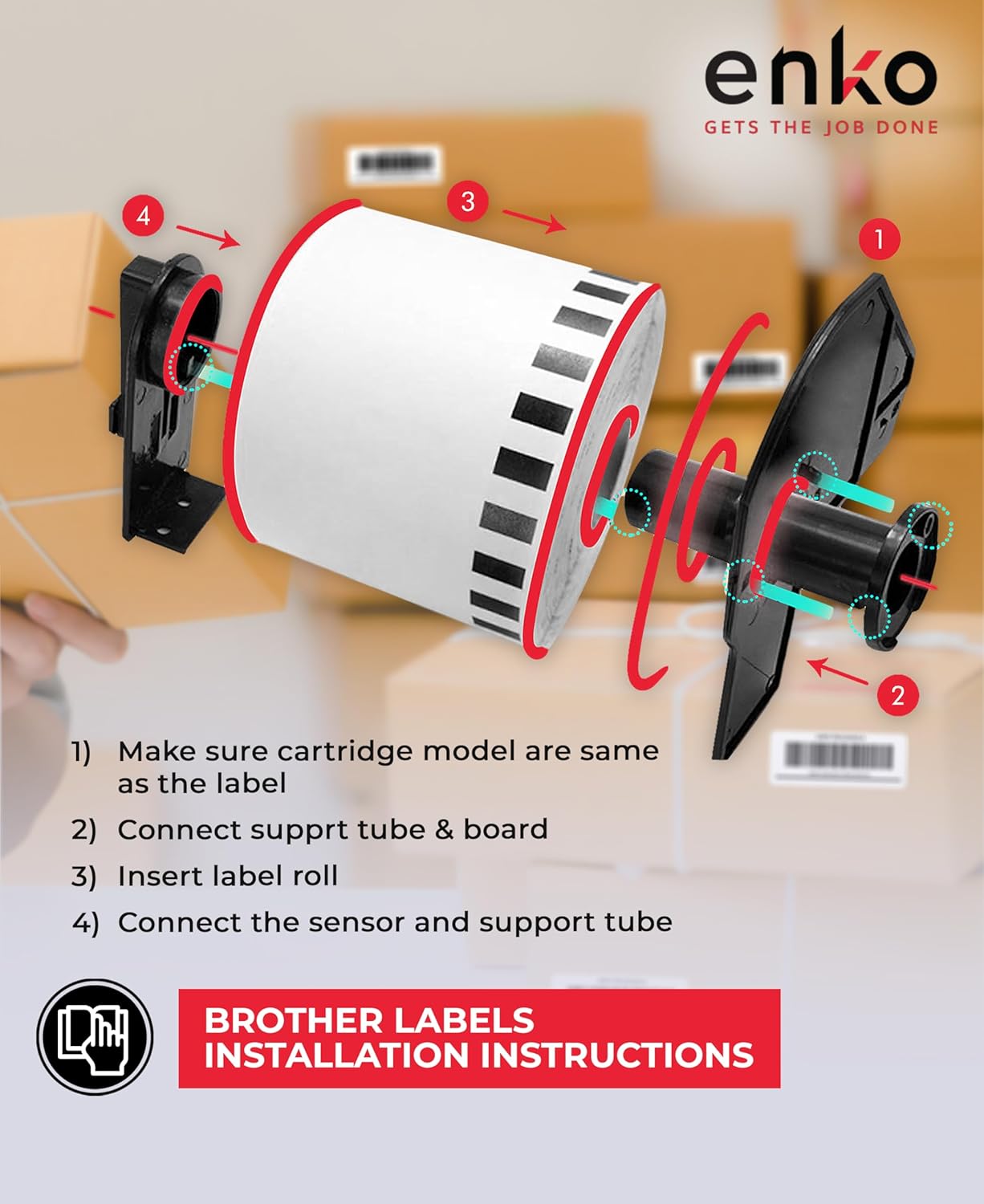 enKo - Compatible DK-2205 Continuous Paper Labels (2.4 Inch x 100 Feet) Compatible for Brother QL Label Printers - 96 Rolls with 32 Refillable Cartridge Frames