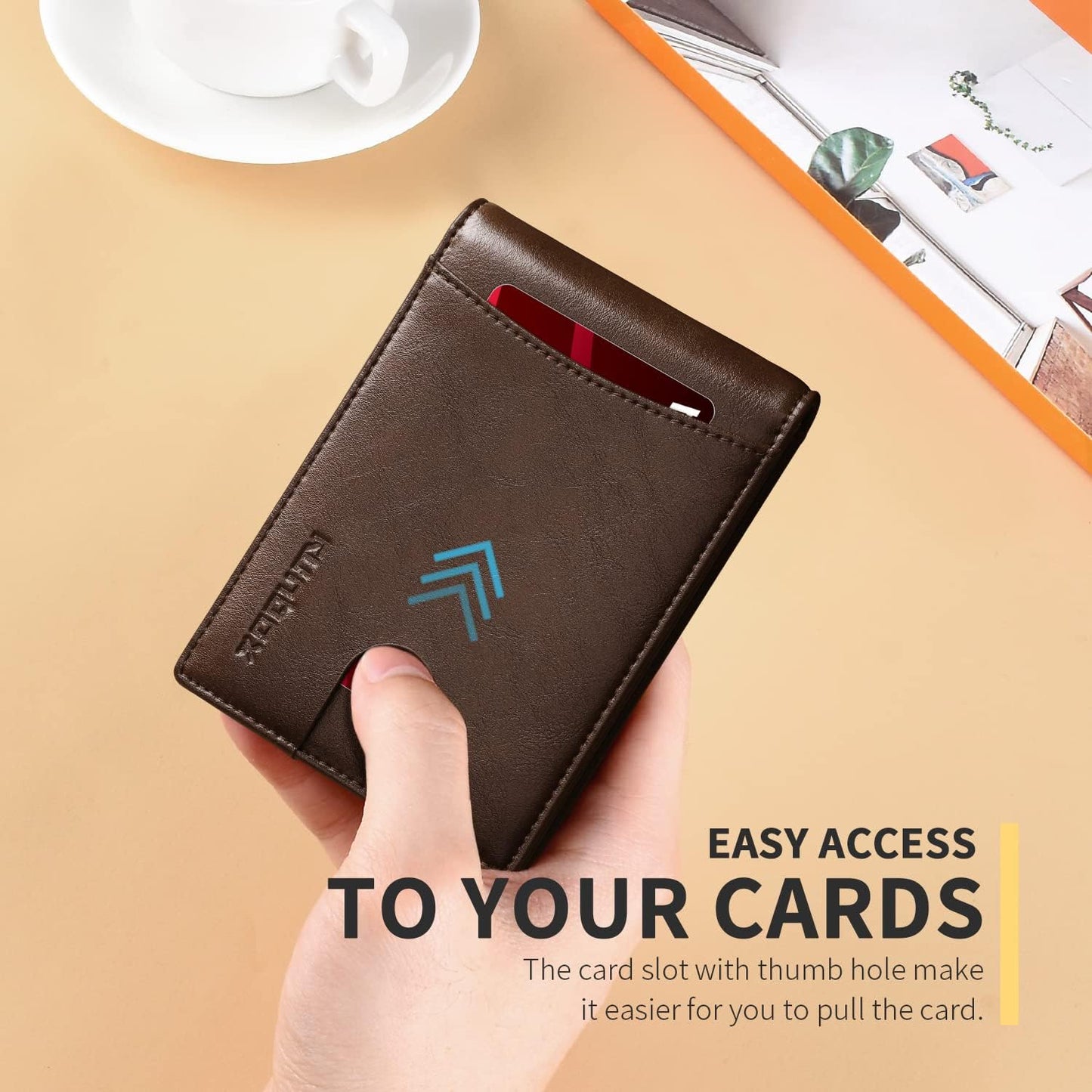 Slim Money Clip Wallets for Men RFID Blocking 11 Card Holder Minimalist Small Thin Carbon Leather Bifold Mens Front Pocket Wallet Gift Box