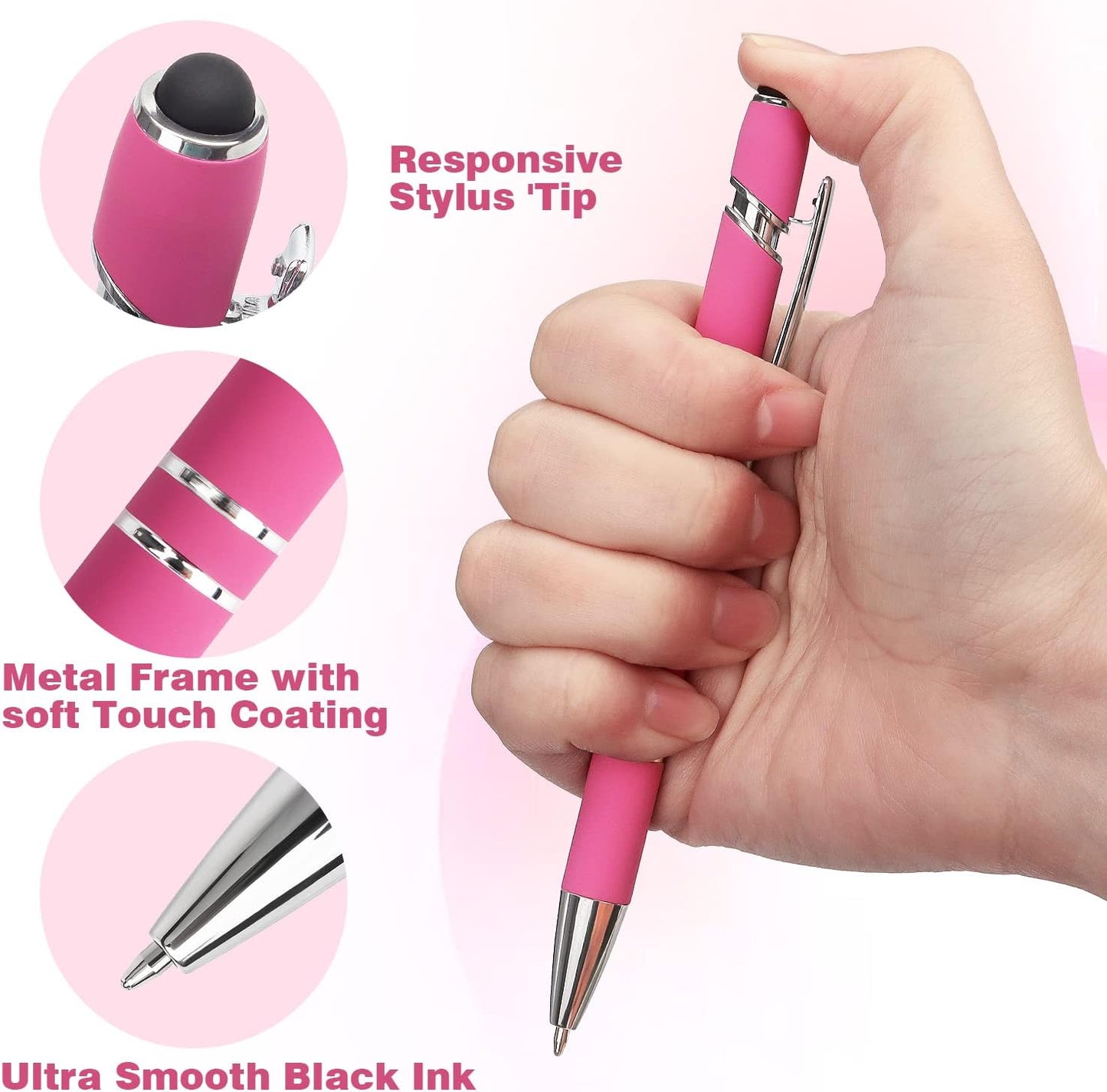 8 Pack Ballpoint Pen 2-in-1 Stylus Retractable Ballpoint Pen with Stylus tip, Metal Stylus Pen for Touch Screens, 1.0 mm Black Ink