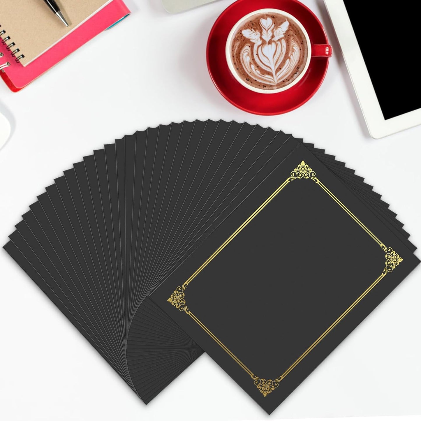 50 Packs Black Certificate Holders, Graduation Diploma Holders Gold Foil Border, 350gsm Certificate Covers for Letter Size 8.5x11 Certificates, Cardstock, Diploma, Award, Document Papers