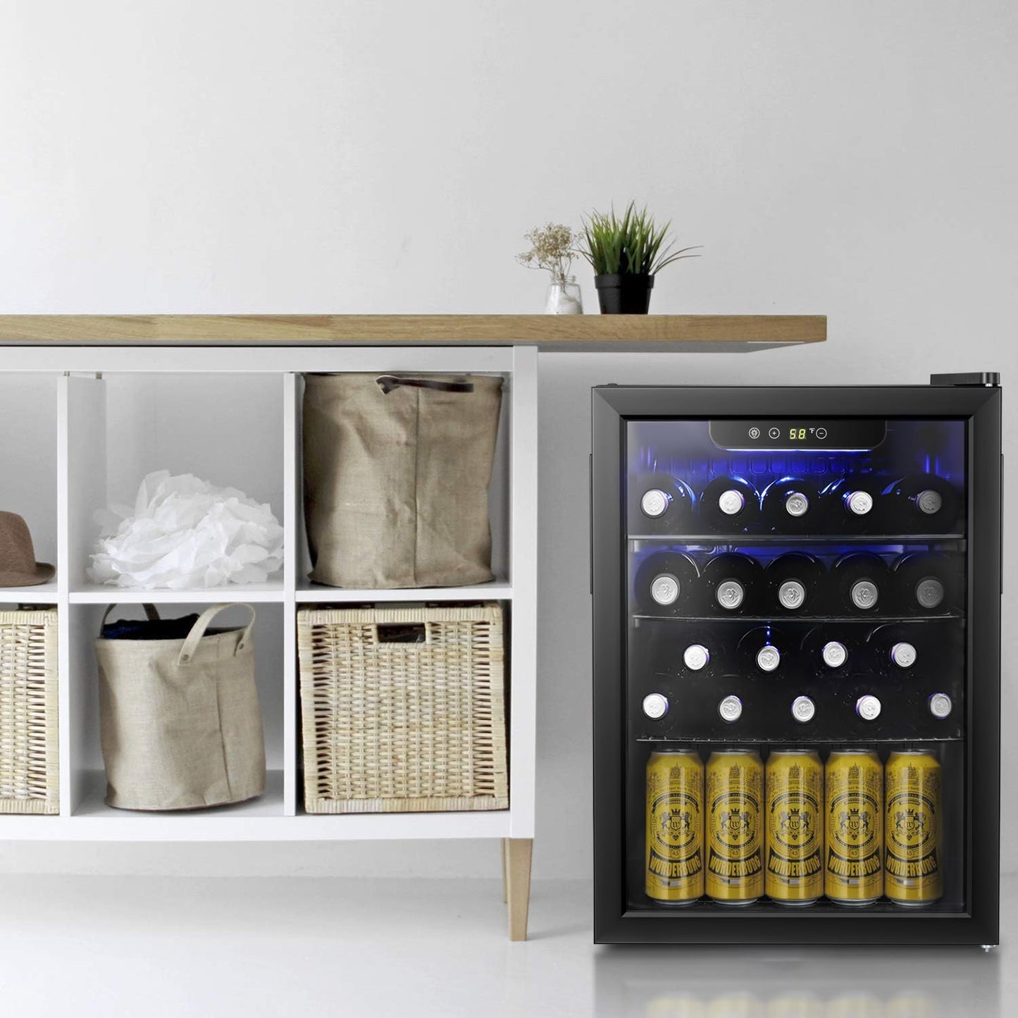 Antarctic Star 24 Bottle Wine Cooler/Cabinet Beverage Refrigerator Small Mini Wine Cellar Beer Soda Clear Glass Door Bar Fridge Quiet Operation Compressor Adjust Temp Control Freestanding, 2.4 Cu. ft