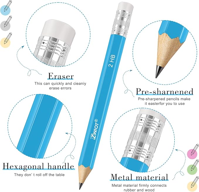 ZWlOT Golf Pencils with Eraser, #2 HB Half, Pre-Sharpened, 120/200/320 Count - Image 3