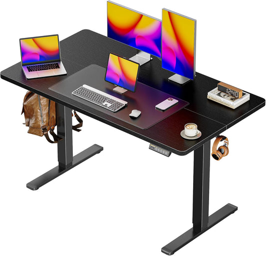 Huuger 48 x 28 Large Electric Standing Desk, Height Adjustable Desk, 27.6" Deep Desktop, Stand up Gaming, 2 Hooks, 3 Preset Heights, for Home Office, Black