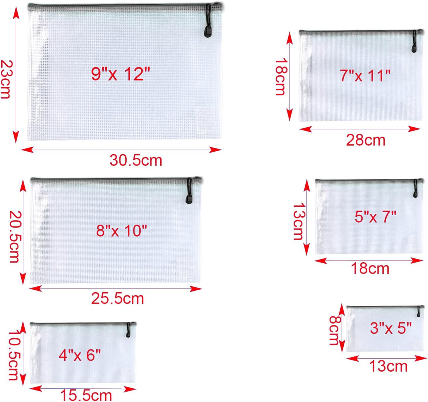Oaimyy-8 * 10 inchs-18 Pcs-Plastic Mesh Zipper Pouch Document Folders Bag Zip File Bags for Office Supplies,Home,Travel Storages,Puzzle Board Games Storage-Black