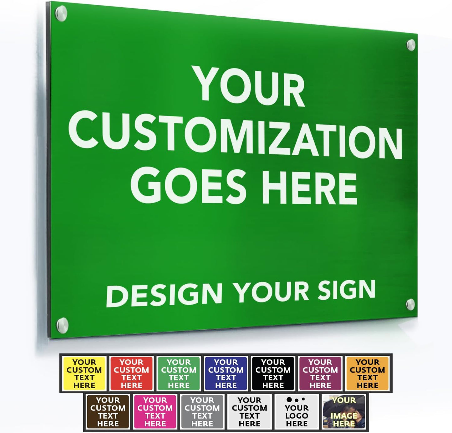 Custom Metal Signs, Personalized Aluminum, Customized Safety, Business Signs - Waterproof, White Aluminum (Green Background, 12x8 In)