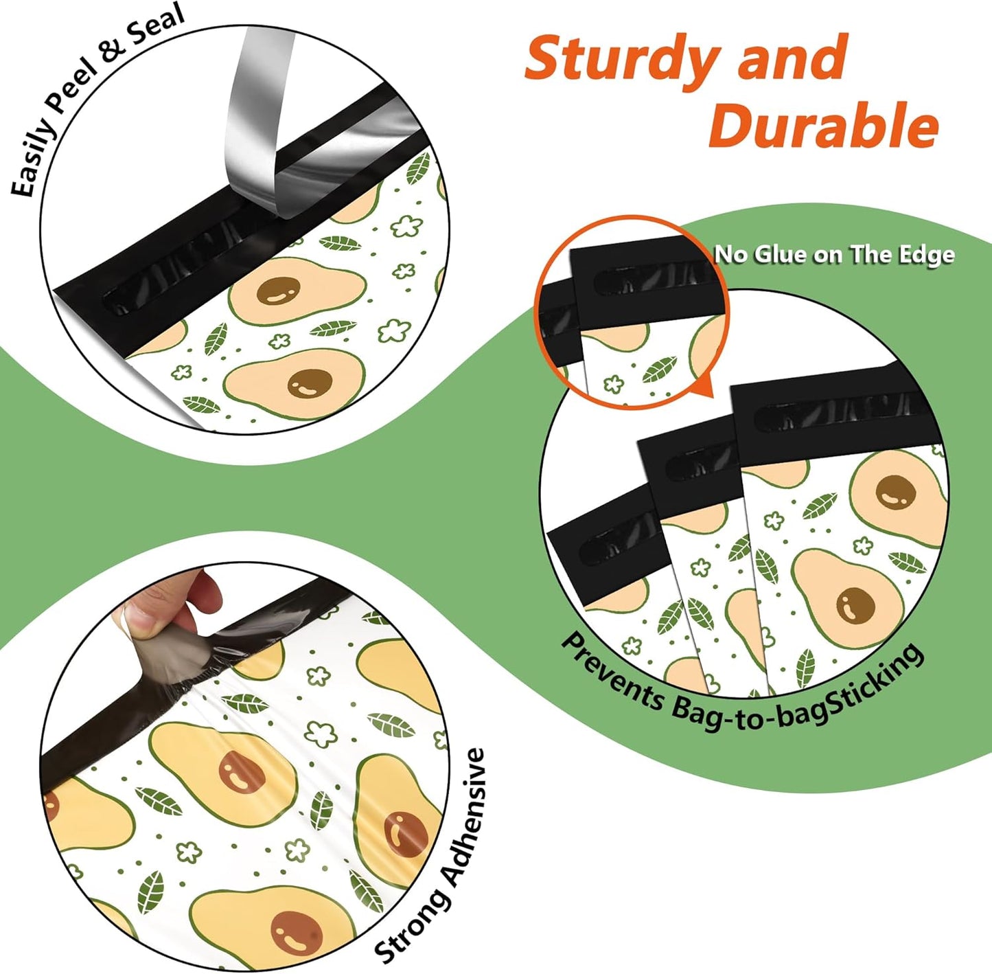 Poly Mailers 6x9 Inch 100 Pcs - Avocado printed Shipping Bags, 2.4mil Thickness, Waterproof and Tear Resistant Mailing Envelopes, Self-Sealing Packaging Bags for Small Business