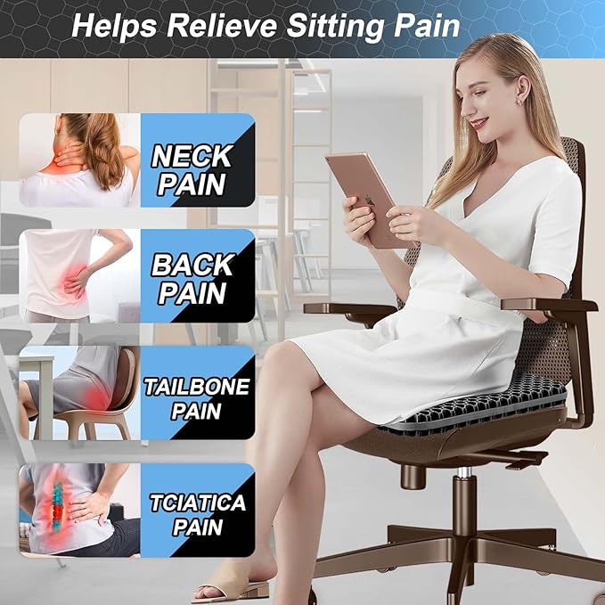 Seat Cushion, Gel Seat Cushion for Long Sitting– Back, Tailbone Pain Relief Pad - Image 2