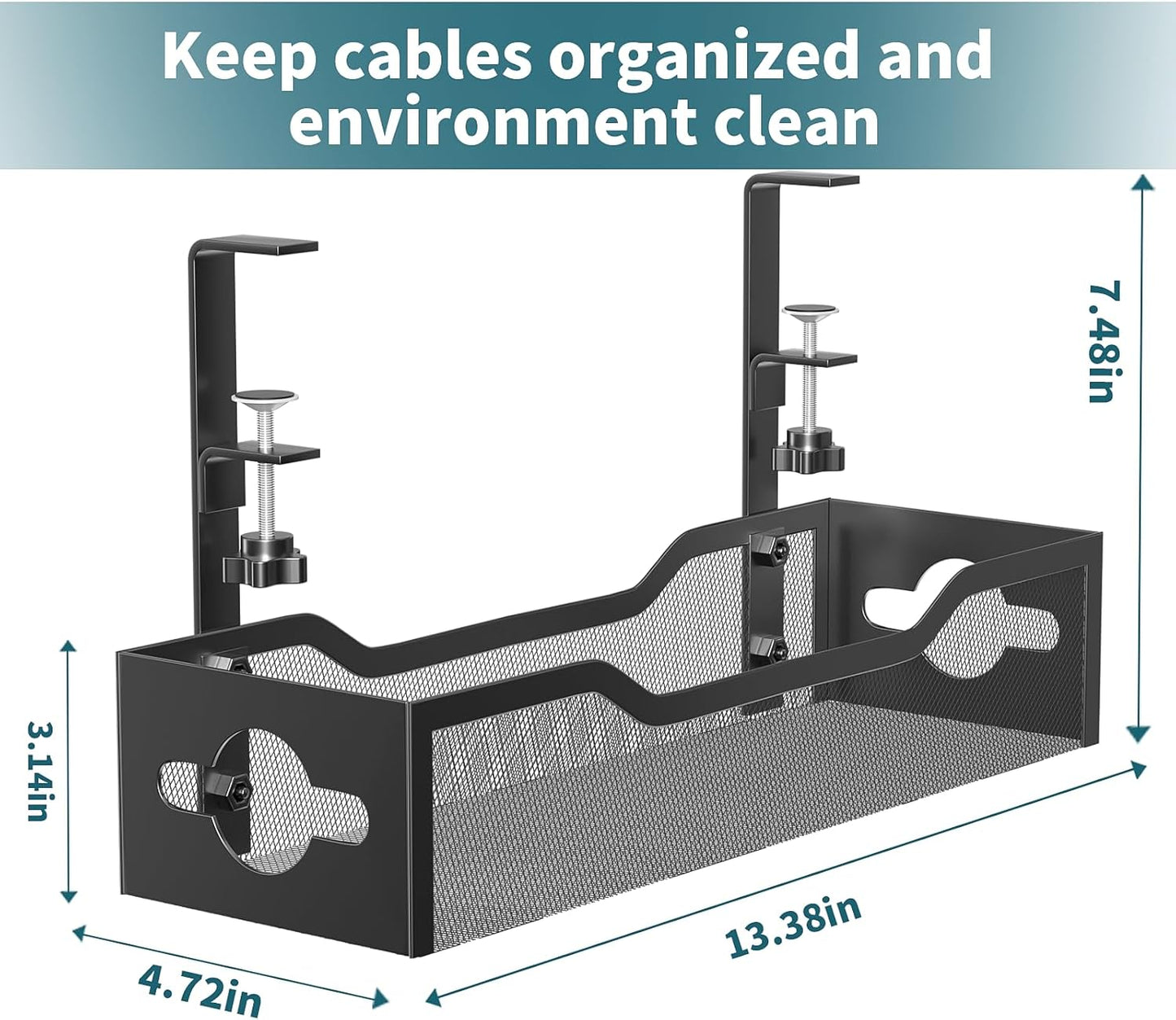 Under Desk Cable Management Tray 2 Pack, Cable Management Under Desk No Drill, Desk Cable Organizer with Clamp Easy to Install for Standing Desk Cord Organizer, Desk Wire Management No Damage to Desk