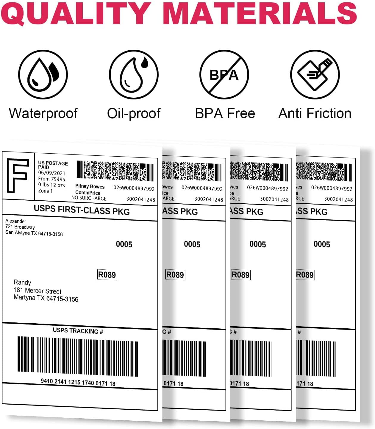 Direct Thermal Labels 4x6-450 Labels/Roll, Thermal Shipping Labels for Zebra 2844 ZP-450 ZP-500 ZP-505,4 Rolls,1800 Labels(NOT for DYMO)