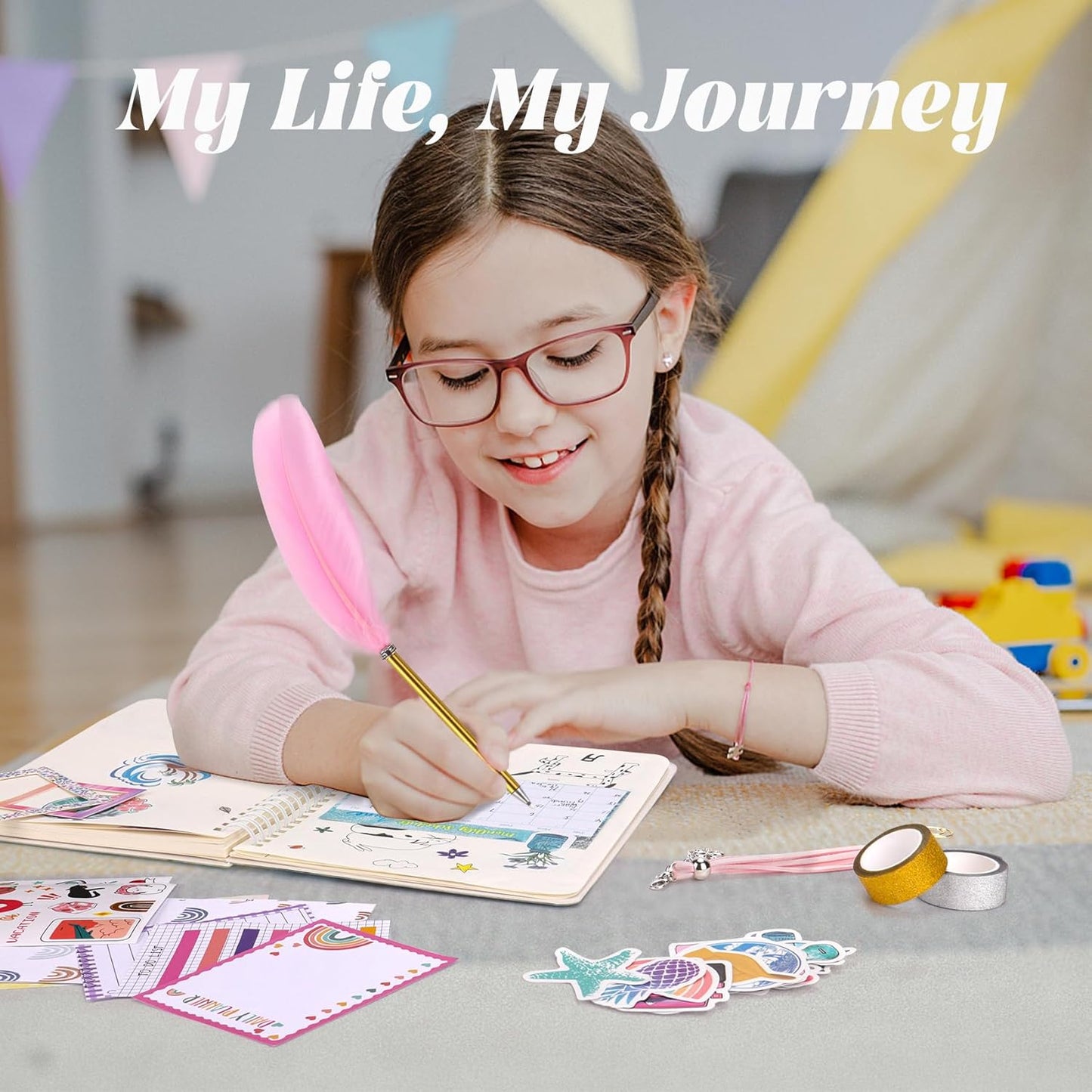 VERTOY DIY Journal Kit for Girls - Ideas Birthday Gifts and Toys Age 8 9 10 11 12 13+ Years Old, Kids Scrapbook Journaling Kit for Writing Diary Supplies Set, Teen Girls Trendy Stuff