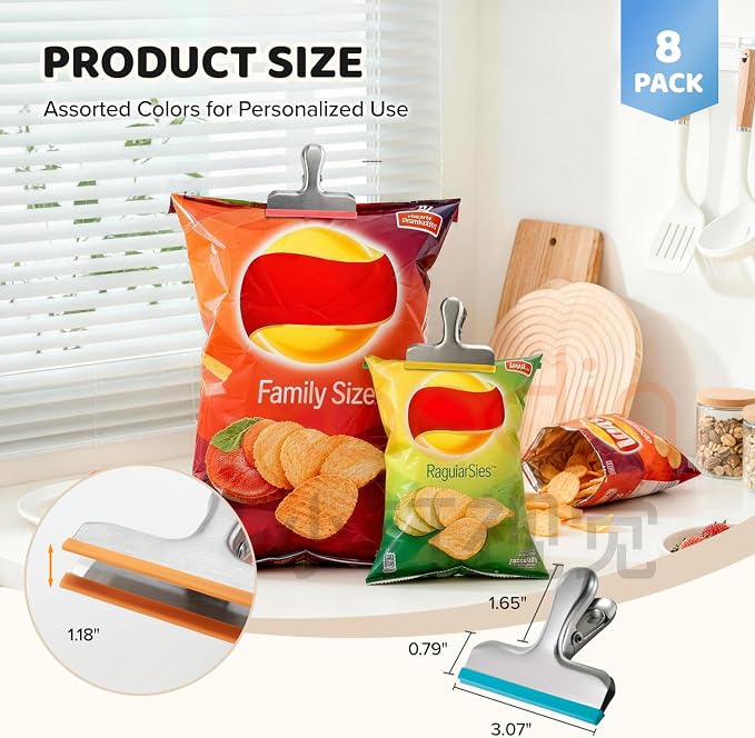 HOUSE AGAIN 8 Pack Stainless Steel Chip Bag Clips Covered - Image 8