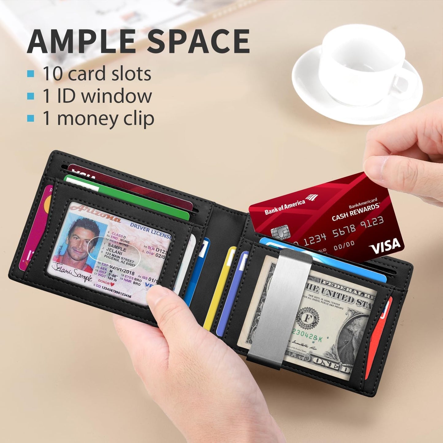 RUNBOX Money Clip Slim Wallets for Men RFID Blocking 11 Card Holder Minimalist Small Leather Bifold Men's Front Pocket Wallet Gift Box