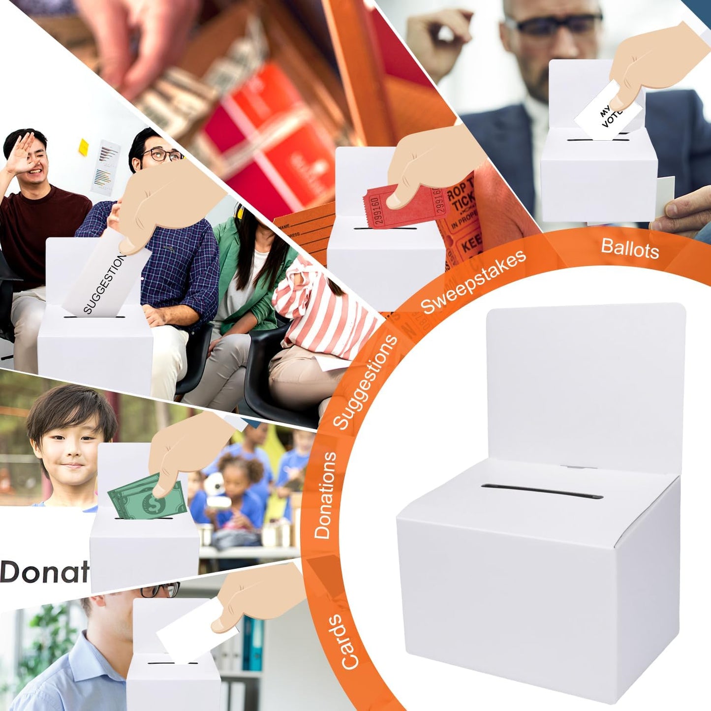 GRAWUN 6 Pack Cardboard Ballot Box with Slot, White Glossy Raffle Boxes 6.5x4.5x4.5Inch, Suggestion Boxes with Removable Slot,Donation Boxes for Fundraising, Collecting Card and Voting Contest