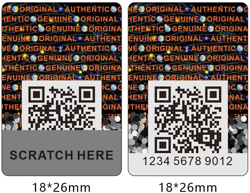 Anti-Counterfeit Packaging Authentic Hologram Labels Silver QR Code Stickers Security Seals Genuine Tags Unique Random Serial Number 1X0.7 inch Holographic Stickers(200pcs)