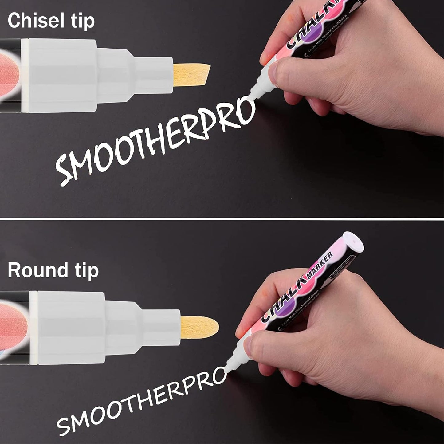 SMOOTHERPRO Liquid Chalk Marker Set 8 Colors 6mm Hightlight Blackboard Colorful Markers for Store Promotion, Menu Board, Art Decoration, Advertisement, Chalkboard (Black)