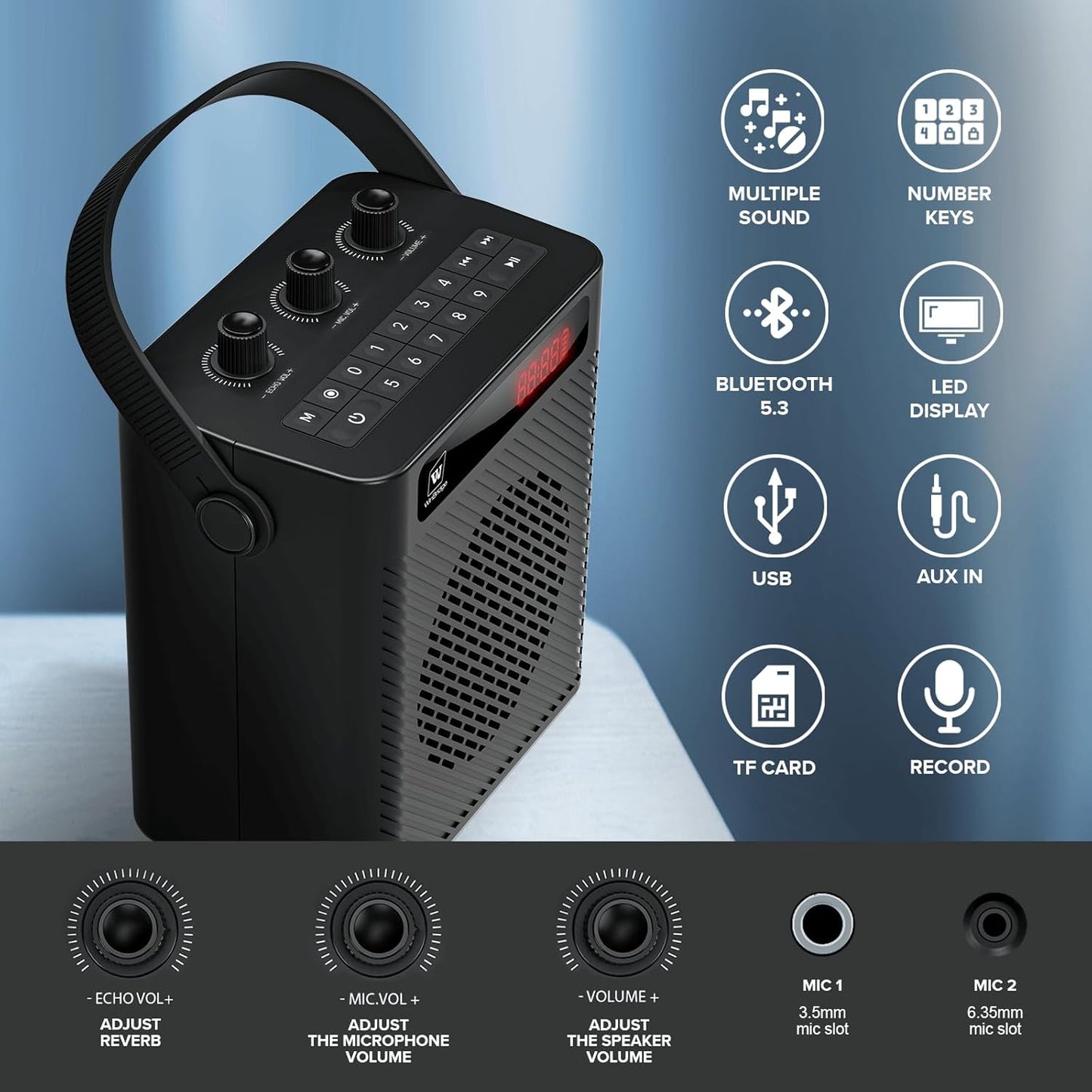 Voice Amplifier Wireless Microphone/Handheld Mic- 40W Portable Microphone and Speaker Wireless karaoke System, Bluetooth Speaker with Mics Personal Pa System, 4 Sound Effects for Teachers Speaking S95
