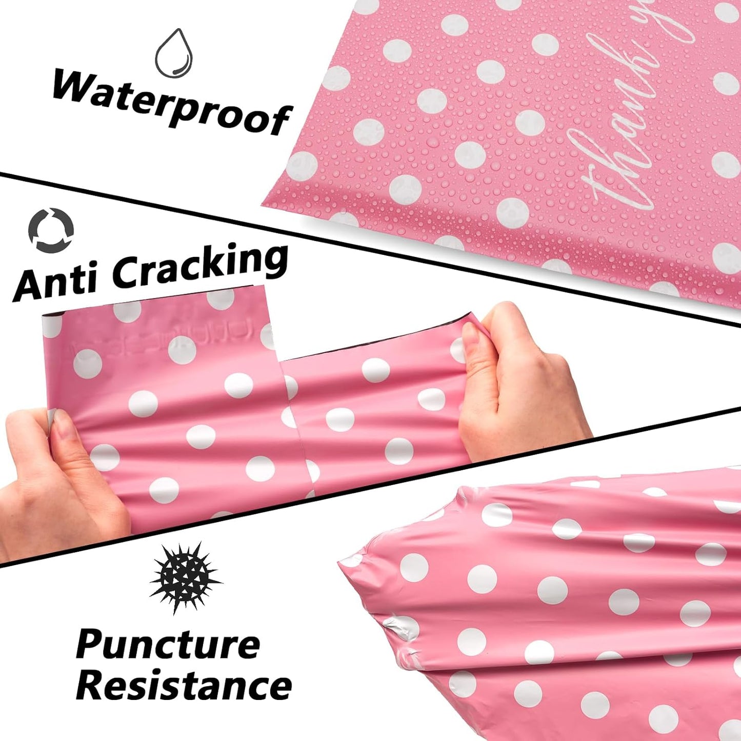 Thank You Poly Mailers 10x13 Inch 100 Pcs - Pink Dots printed Shipping Bags, 2.4mil Thickness, Waterproof and Tear Resistant Mailing Envelopes, Self-Sealing Packaging Bags for Small Business