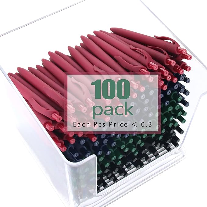 Deegtran 100 Pack No Bleed Red Barrel Click Pens, Wholesale Retractable - Image 3
