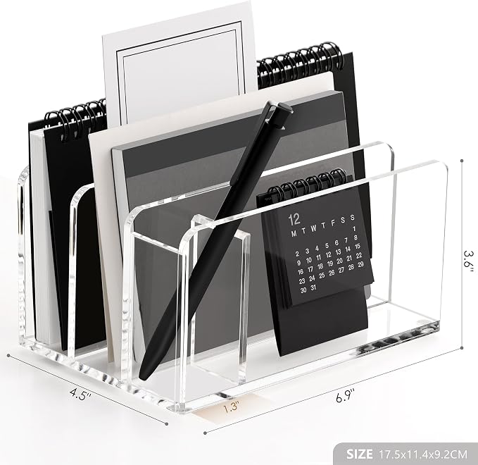 SANRUI Acrylic Mail Organizer, 3 Compartments Clear File Holder - Image 3