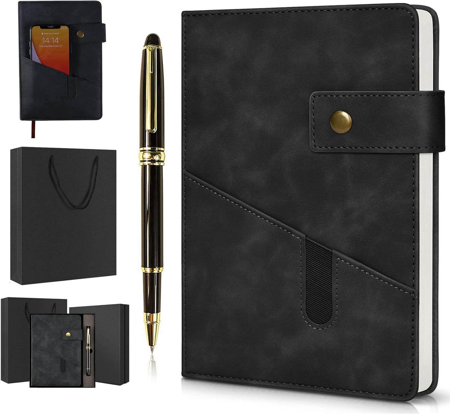 A5 Lined Leather Journal Notebook,Hardcover Journal Set with Pen and Gift Box,100Pages 100gsm Thick Ruled Paper Daily Diary for Men Women School,Travel,Business,Work,Writing 5.9" X 8.4"
