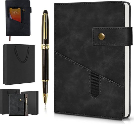 A5 Lined Leather Journal Notebook,Hardcover Journal Set with Pen and Gift Box,100Pages 100gsm Thick Ruled Paper Daily Diary for Men Women School,Travel,Business,Work,Writing 5.9" X 8.4"