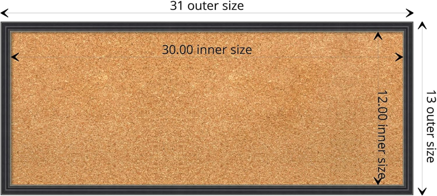Amanti Art Natural Cork Board for Wall, 13x31 Vision Board with Black Wood Frame, Medium Corkboard Office Decor for Home Organization, Traditional Corkboard Pinboard to display items for home