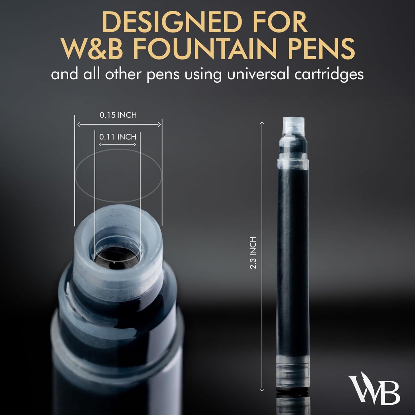 Wordsworth & Black 12 Pack Fountain Pen Ink Refills - Set of 12 Black Ink Cartridges - International Standard Size - Length APPR 2.3" - Base Diameter APPR 0.24" - Disposable and Generic