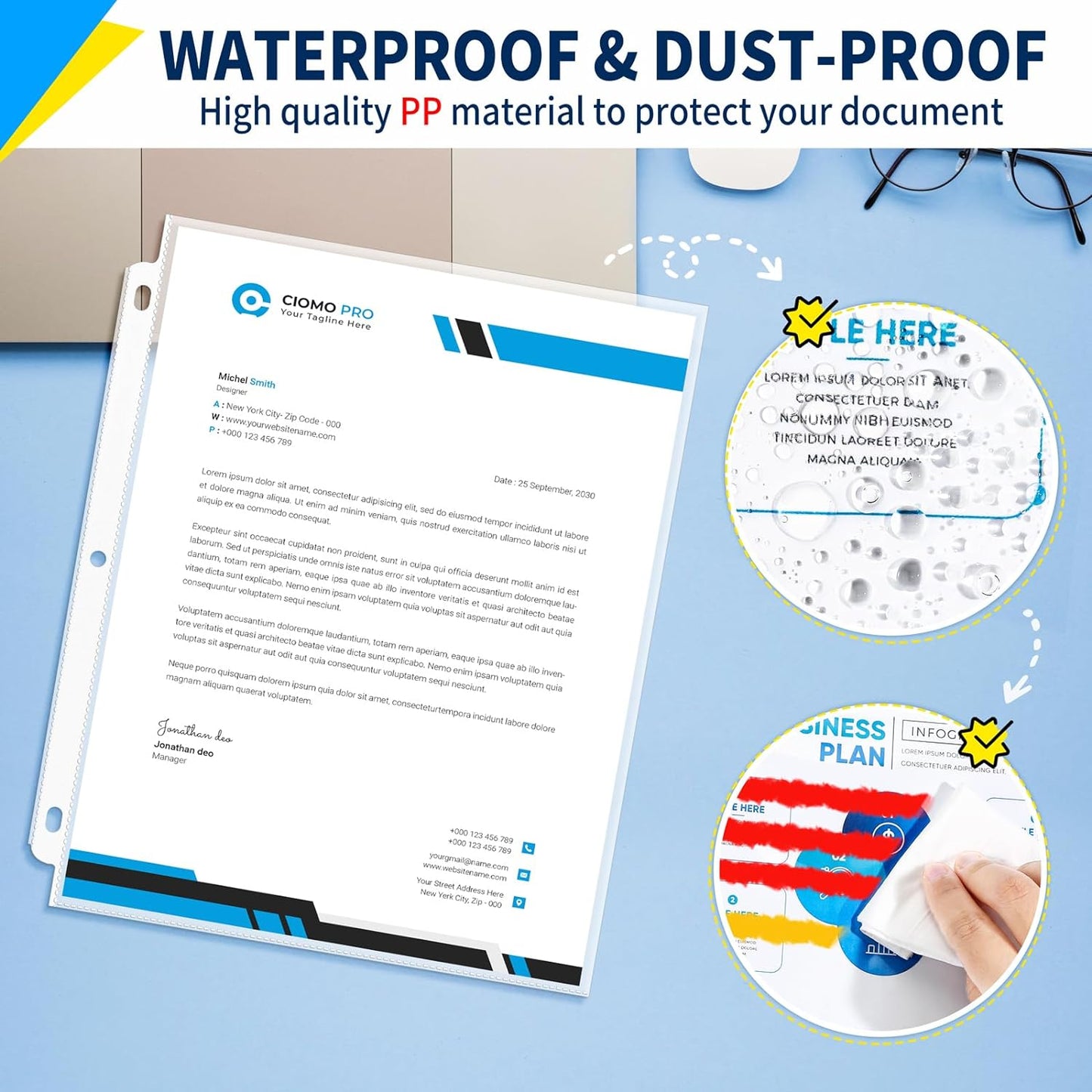 SUNEE Sheet Protectors 50 Packs for 3 Ring Binder, PVC-Free Clear Page Protectors 8.5x11 Inches Plastic Sleeves for Paper, Documents, Photos, Top Loading Binder Sleeves Letter Size