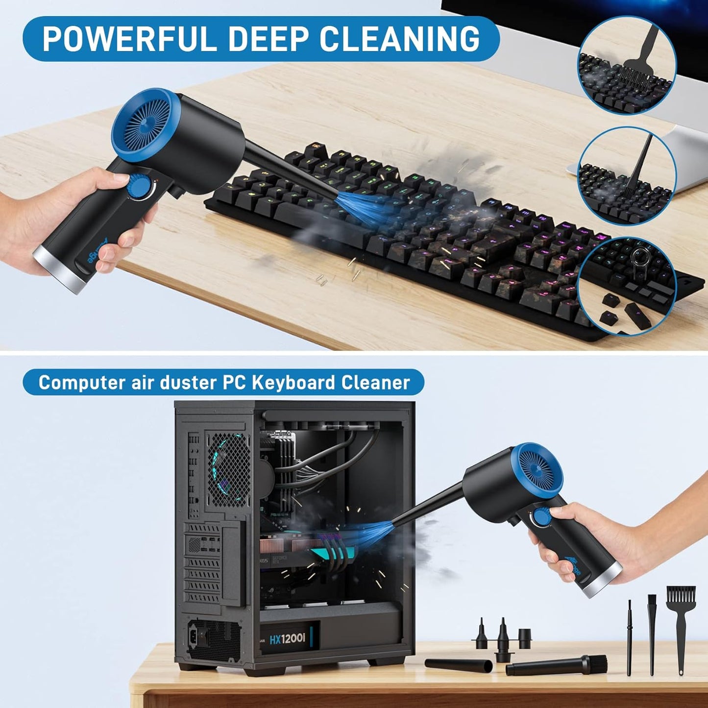 ATEngeus Compressed Air Duster, Electric Air Duster, Cordless Air Duster for Computer, Stepless Speed, Keyboard Cleaner, Replace Canned Air, Brushless Motor, 6000mAh