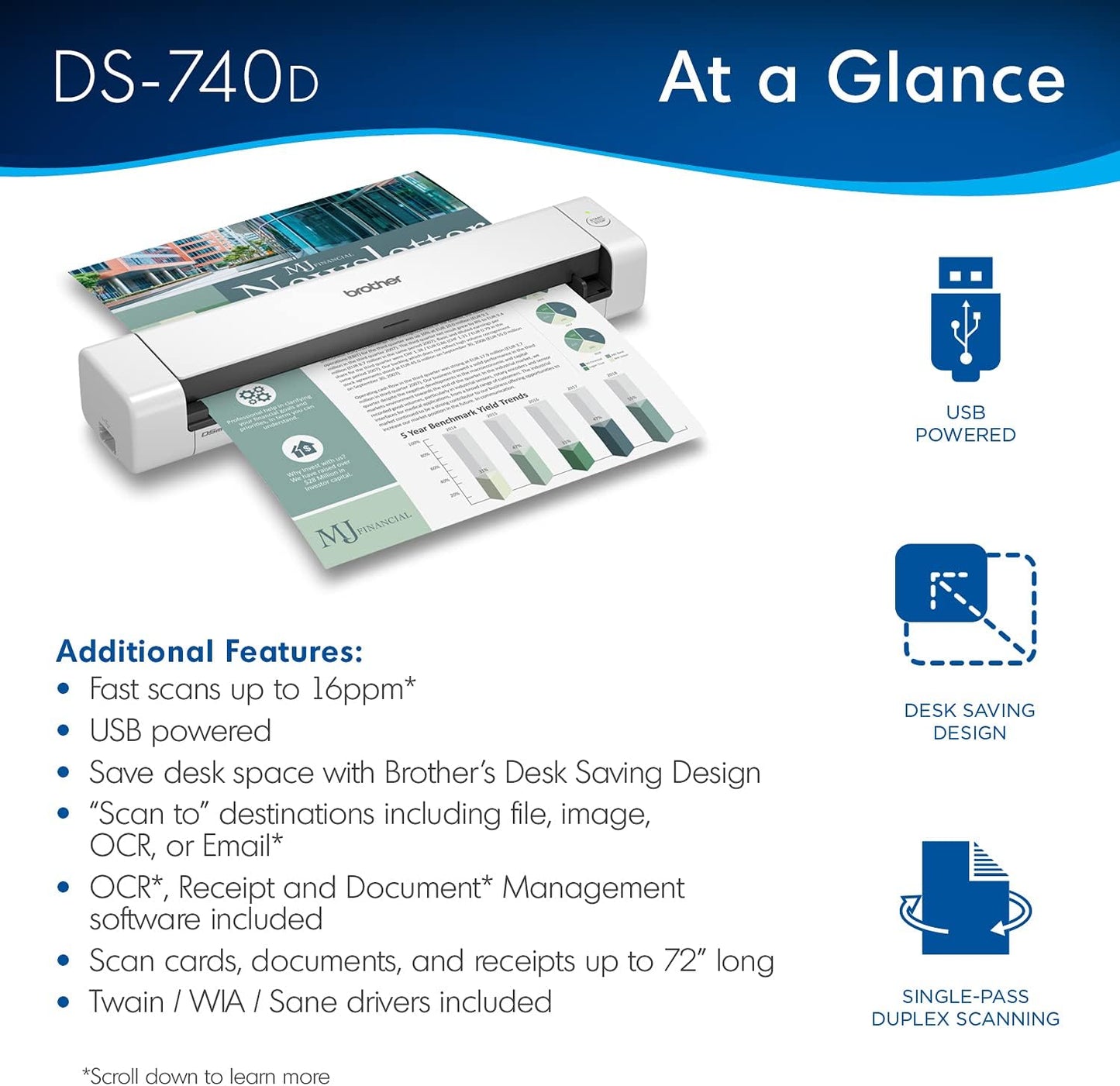 Brother DS-740D Duplex Compact Mobile Document Scanner (Renewed Premium)
