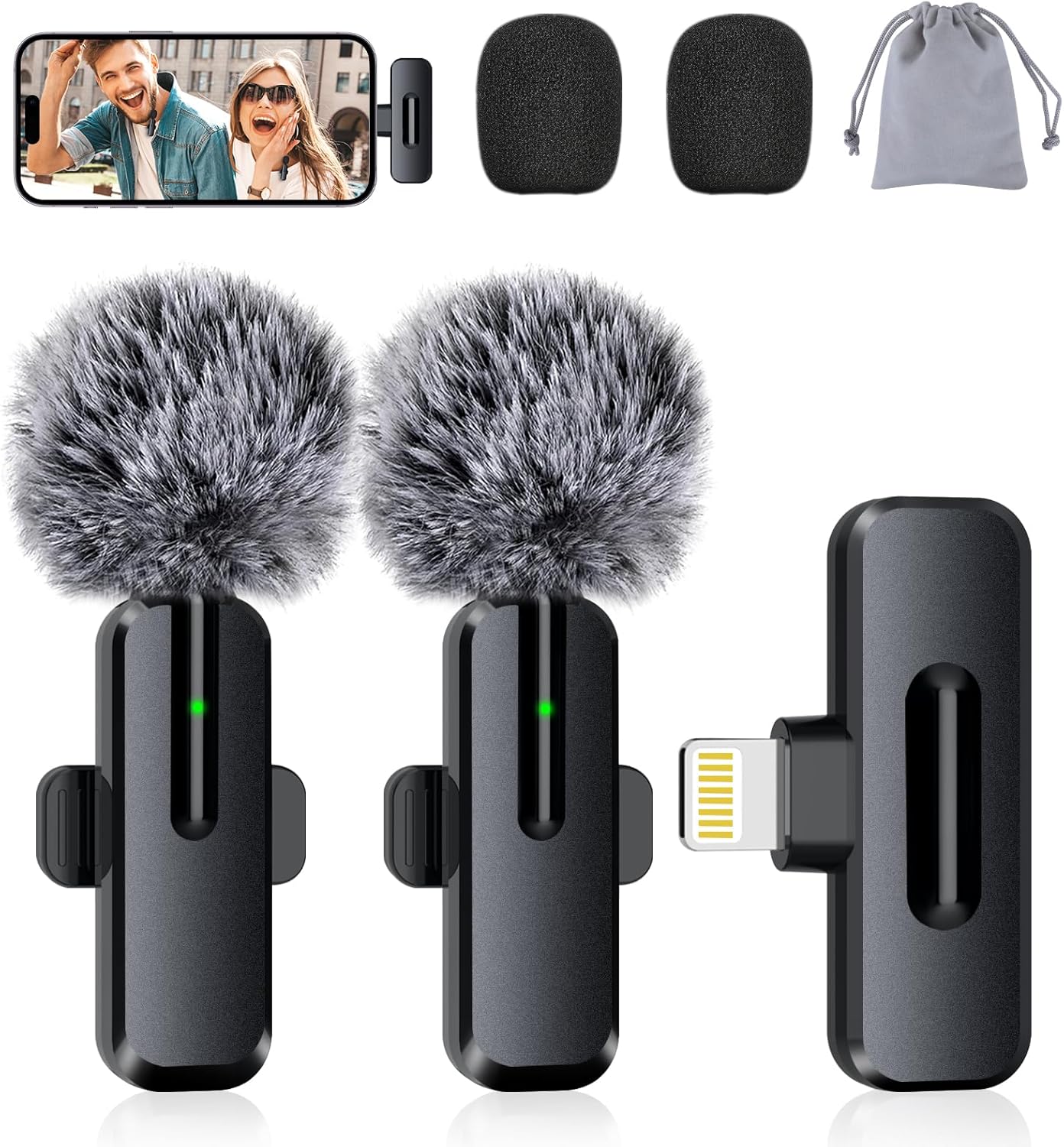 Wireless Mini Microphone for iPhone - Lavalier Bluetooth Microphone for Video Recording, 2 Pack Noise Reduction Clip-on Mini Lapel Mic for Tiktok YouTube Vlog Lives Podcast(iPhone 14 & Below)
