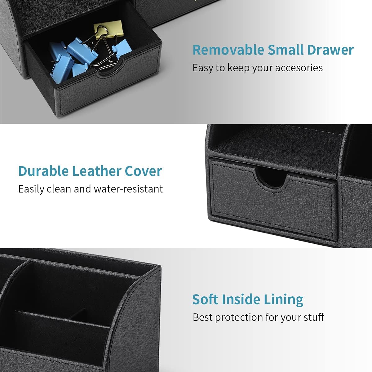 Vlando Office Supplies Desk Organizer Caddy,Back to School Supplies for Desk Caddy, Desktop Hanging File Letter Document Storage Holder with Drawer Organizer Section for Office Home 2 Pack Black