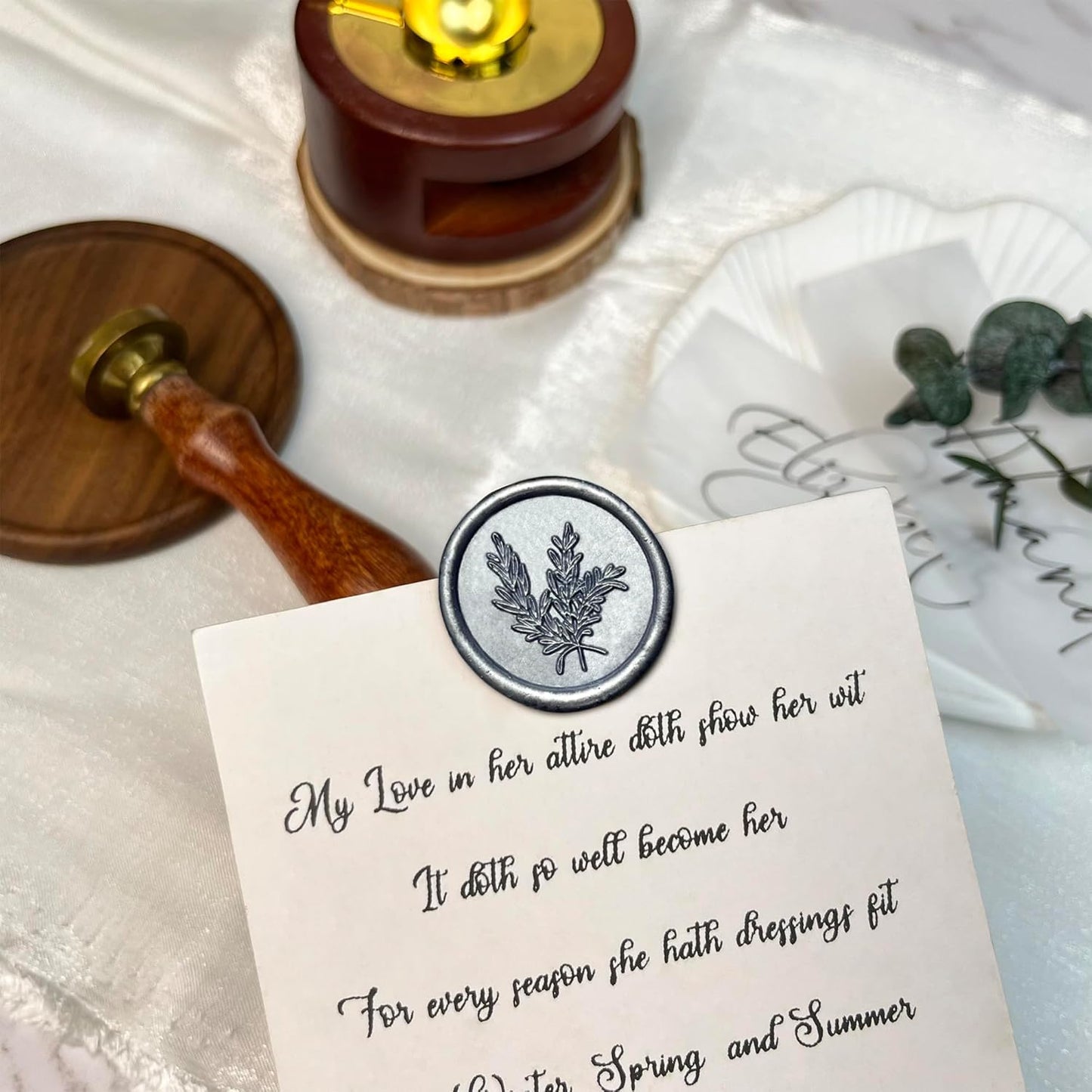 100Pcs Wax Seal Stickers Handmade Envelope Seals Self Adhesive Wax Stickers for Wedding Party Invitations, Envelope, Gift Wrap, Christmas(Rosemary Style, Gray Blue)