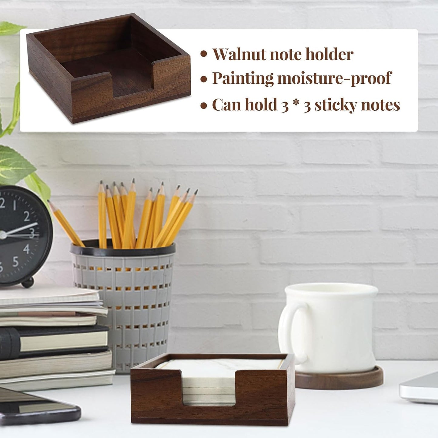 MultiBey Wooden Walnut Sticky Note Pad Holder for Desk, Memo Holder Paper Dispenser, Desktop Accessories Organizer for Office School Home