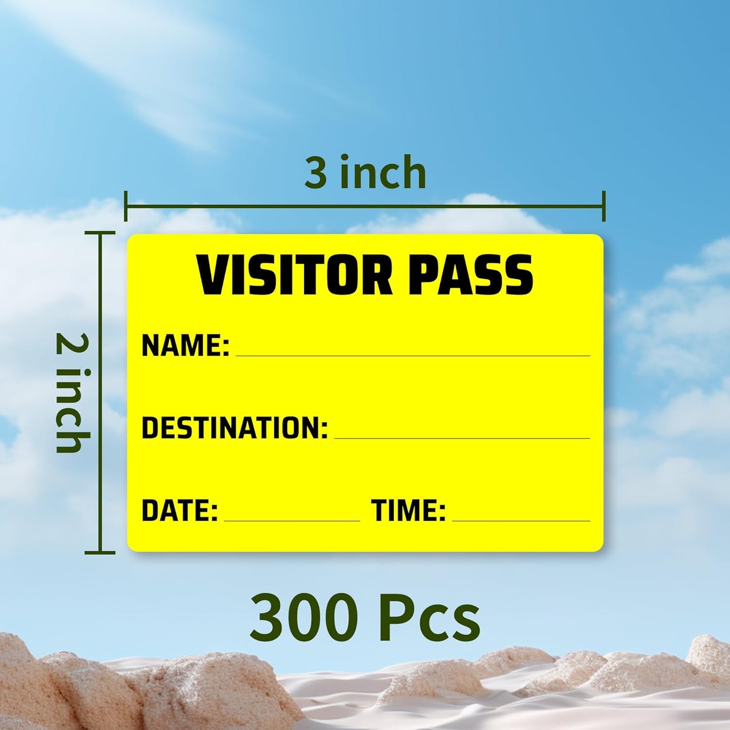 Visitor Pass Stickers – 300 Writable Name Tag Labels, 2 x 3 Inch, Self-Adhesive Identification Badges for Office, School, Events (300Pcs-Fluorescent Yellow)